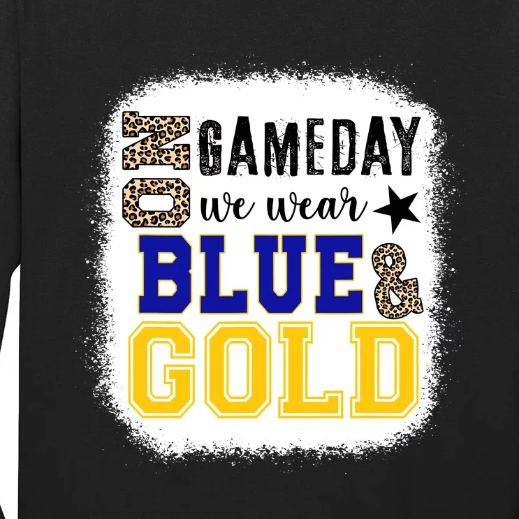 On Game Day Football We Wear Gold And Blue Leopard Print Tall Long Sleeve T-Shirt