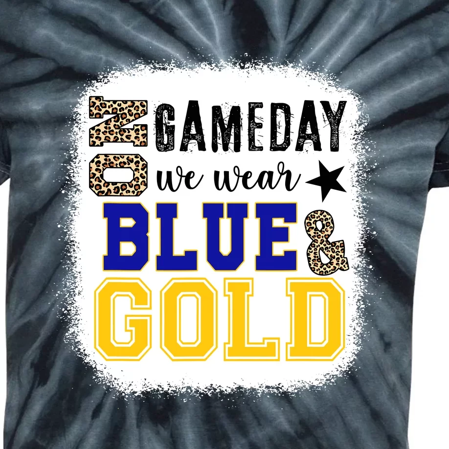 On Game Day Football We Wear Gold And Blue Leopard Print Kids Tie-Dye T-Shirt