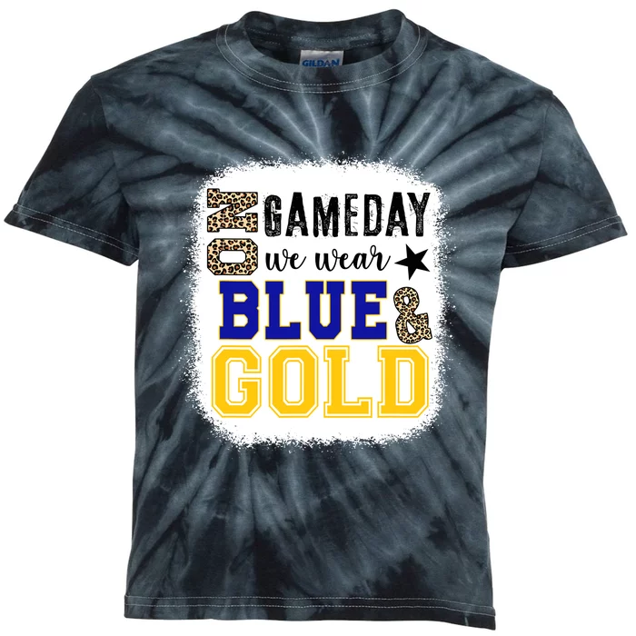 On Game Day Football We Wear Gold And Blue Leopard Print Kids Tie-Dye T-Shirt