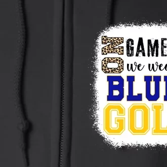 On Game Day Football We Wear Gold And Blue Leopard Print Full Zip Hoodie