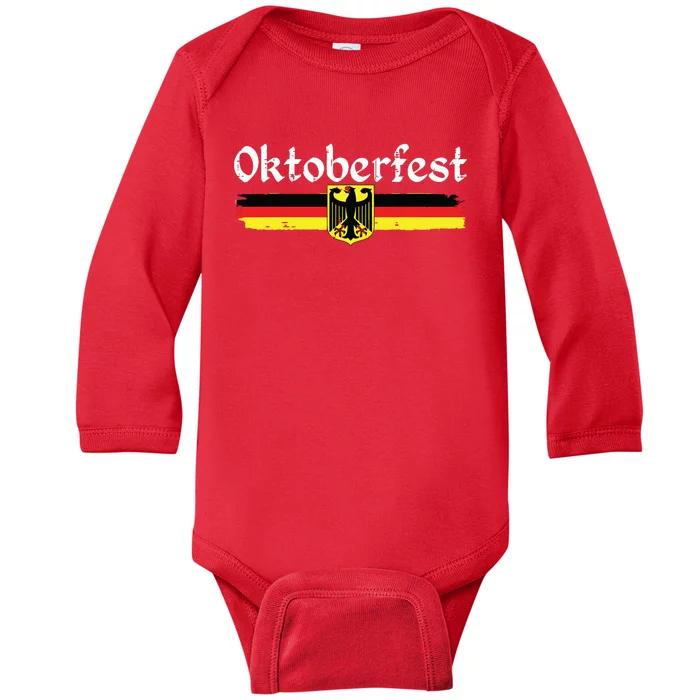 Oktoberfest German Drinking Vintage German Flag Baby Long Sleeve Bodysuit