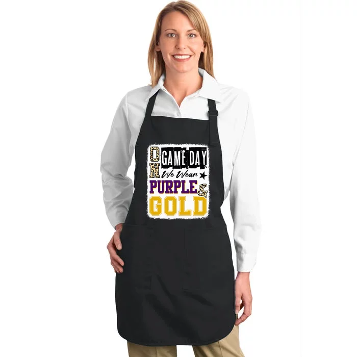 On Game Day Football We Wear Purple And Gold School Spirit Full-Length Apron With Pocket