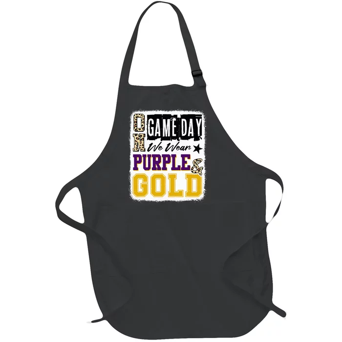 On Game Day Football We Wear Purple And Gold School Spirit Full-Length Apron With Pocket