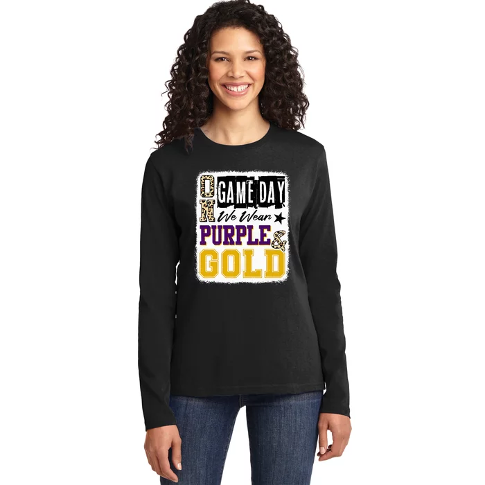 On Game Day Football We Wear Purple And Gold School Spirit Ladies Long Sleeve Shirt