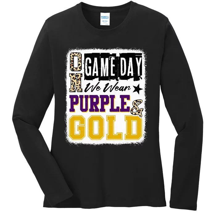 On Game Day Football We Wear Purple And Gold School Spirit Ladies Long Sleeve Shirt