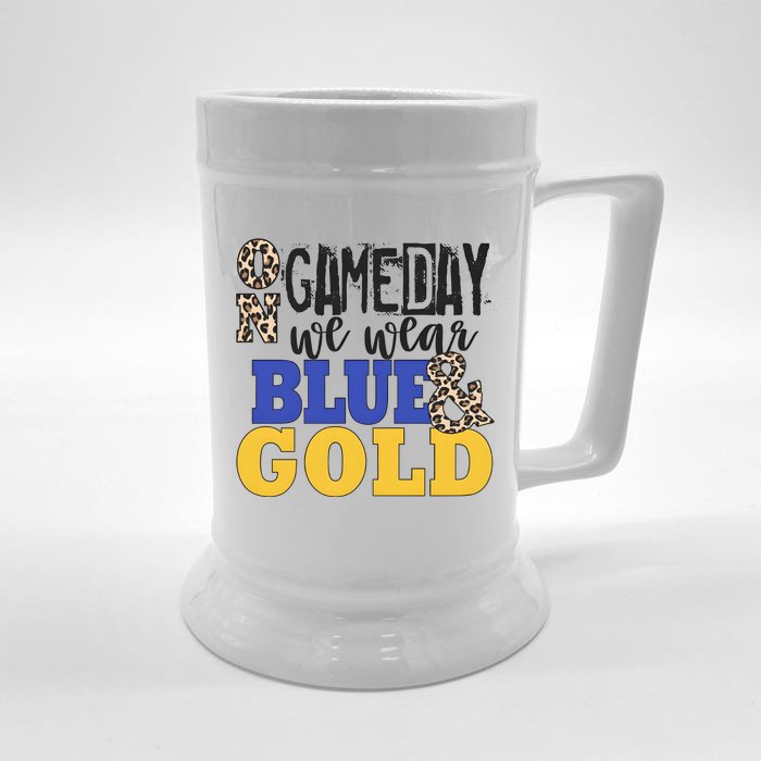 On Game Day We Wear Blue & Gold Front & Back Beer Stein