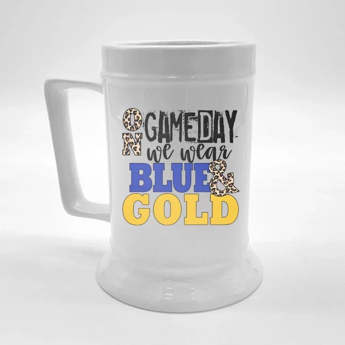 On Game Day We Wear Blue & Gold Front & Back Beer Stein