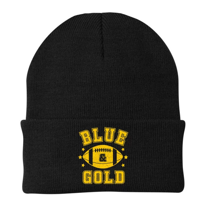 On Game Day Football We Wear Blue And Gold School Spirit Knit Cap Winter Beanie