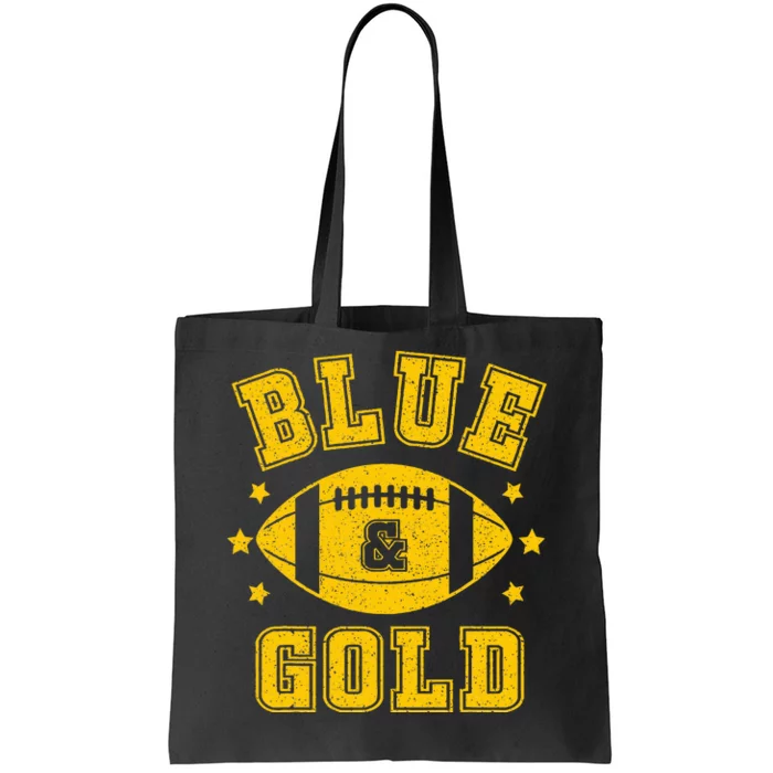 On Game Day Football We Wear Blue And Gold School Spirit Tote Bag