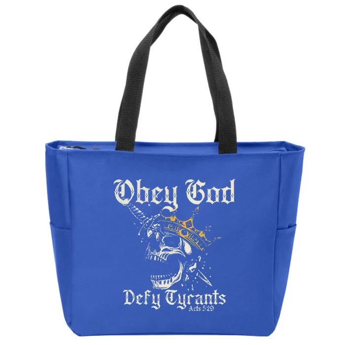 Obey God Defy Tyrants Skull Zip Tote Bag