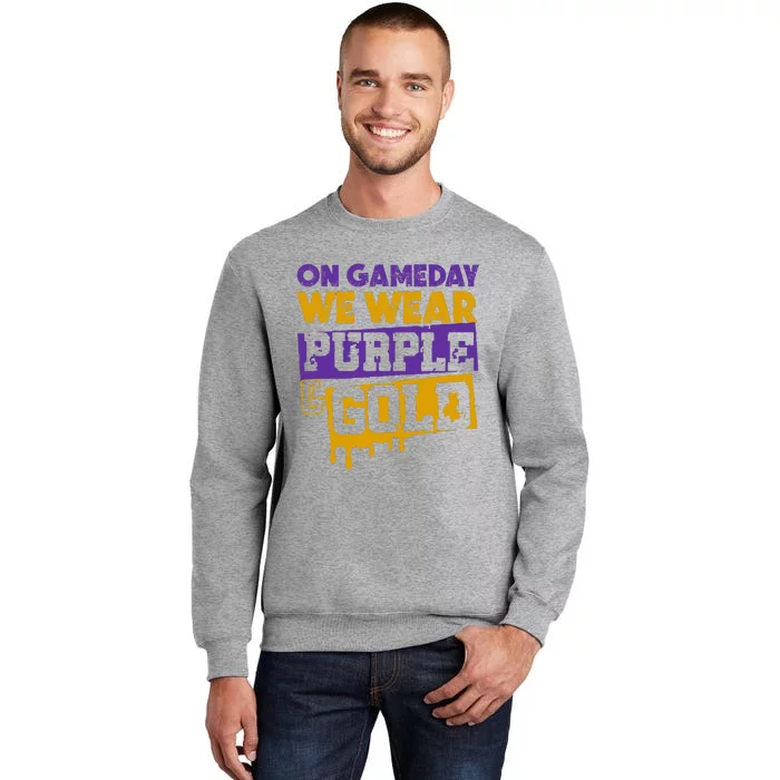 On Game Day Football We Wear Purple And Gold Leopard Tall Sweatshirt