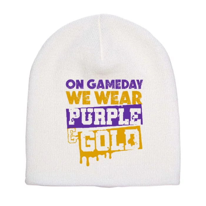 On Game Day Football We Wear Purple And Gold Leopard Short Acrylic Beanie