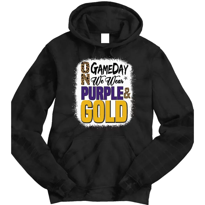 On Game Day Football We Wear Purple And Gold Leopard Print Tie Dye Hoodie