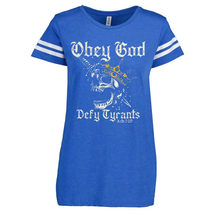 Obey God Defy Tyrants Skull Enza Ladies Jersey Football T-Shirt