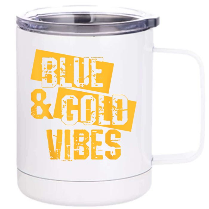 On Game Day Football We Wear Blue And Vibes Gold School Spirit Front & Back 12oz Stainless Steel Tumbler Cup