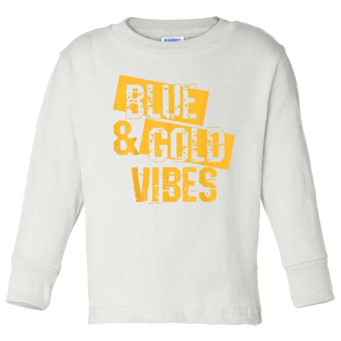 On Game Day Football We Wear Blue And Vibes Gold School Spirit Toddler Long Sleeve Shirt