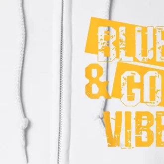 On Game Day Football We Wear Blue And Vibes Gold School Spirit Full Zip Hoodie