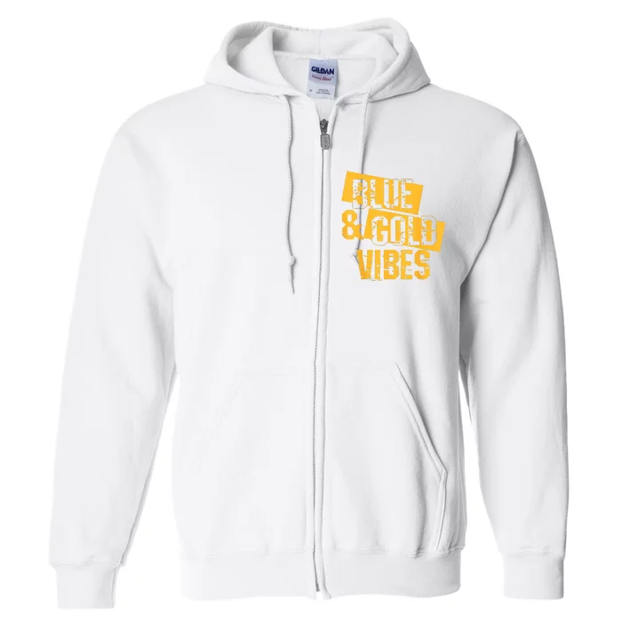 On Game Day Football We Wear Blue And Vibes Gold School Spirit Full Zip Hoodie