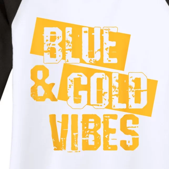 On Game Day Football We Wear Blue And Vibes Gold School Spirit Women's Tri-Blend 3/4-Sleeve Raglan Shirt