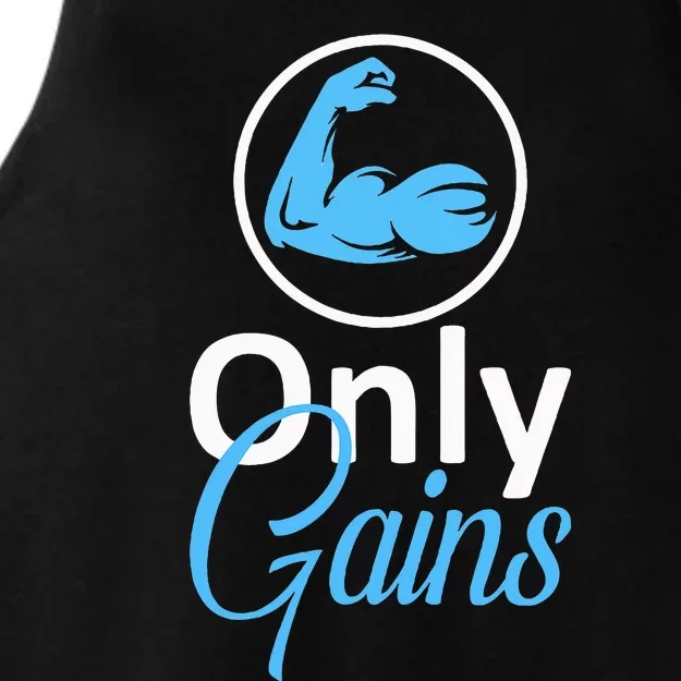 Only Gains Funny Gym Fitness Workout Bodybuilding Lifting Ladies Tri-Blend Wicking Tank