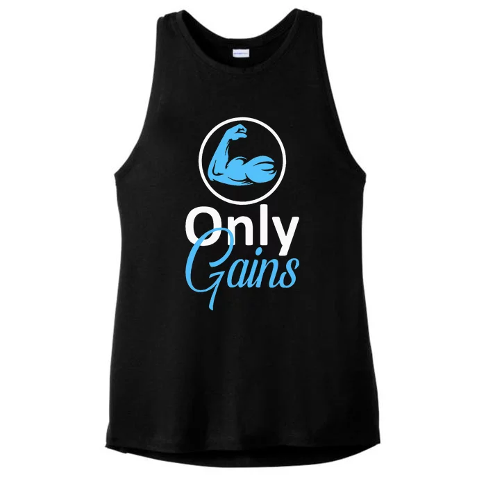 Only Gains Funny Gym Fitness Workout Bodybuilding Lifting Ladies Tri-Blend Wicking Tank