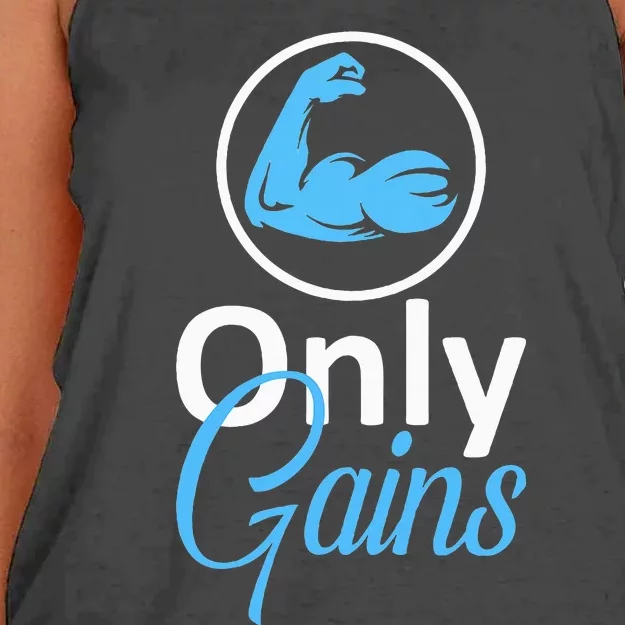 Only Gains Funny Gym Fitness Workout Bodybuilding Lifting Women's Knotted Racerback Tank