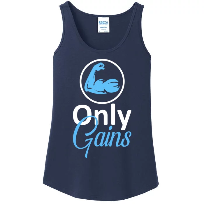 Only Gains Funny Gym Fitness Workout Parody Ladies Essential Tank