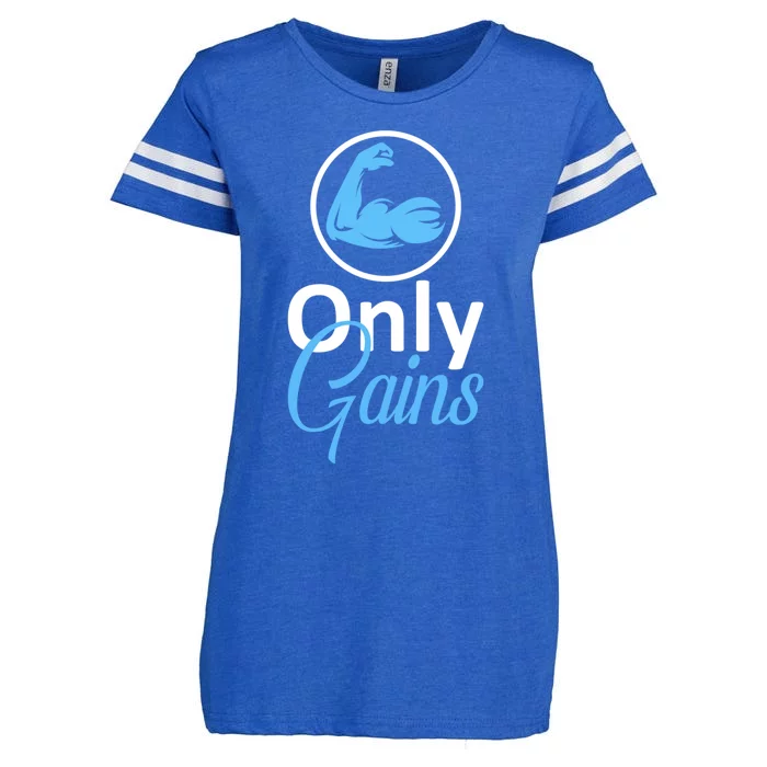 Only Gains Funny Gym Fitness Workout Parody Enza Ladies Jersey Football T-Shirt