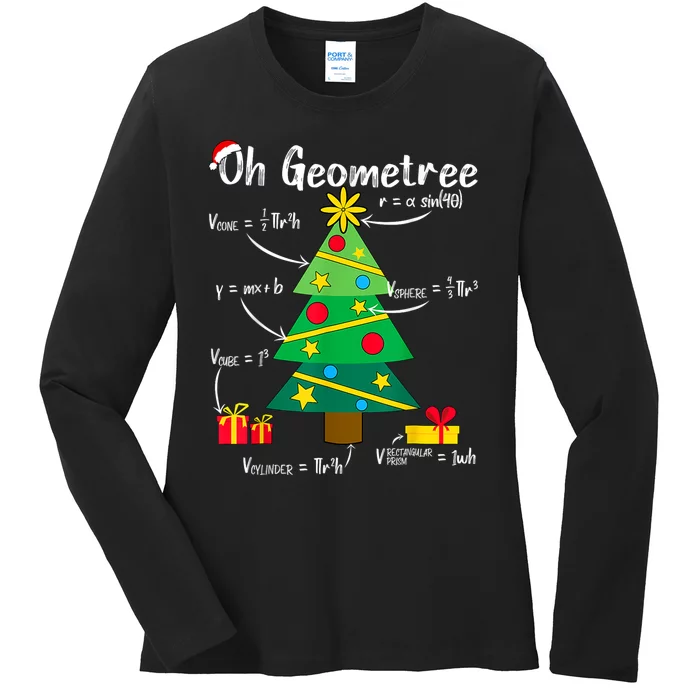 Oh Geometree Funny Christmas Tree Geometry Math Teacher Ladies Long Sleeve Shirt