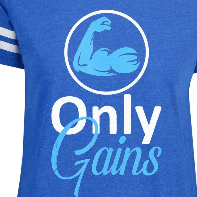 Only Gains Funny Gym Fitness Workout Parody Enza Ladies Jersey Football T-Shirt