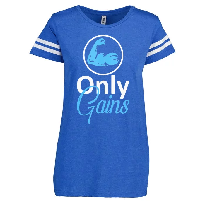 Only Gains Funny Gym Fitness Workout Parody Enza Ladies Jersey Football T-Shirt