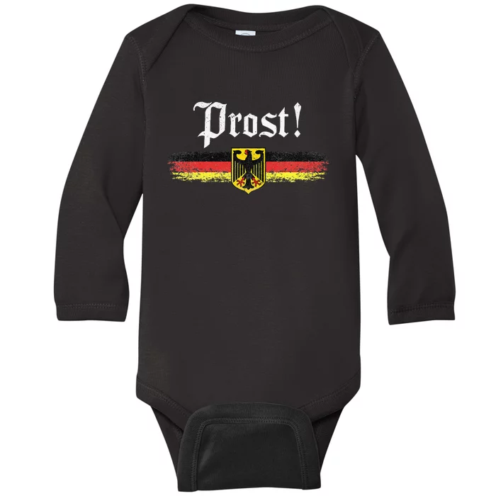 Oktoberfest German Flag Prost Vintage Baby Long Sleeve Bodysuit