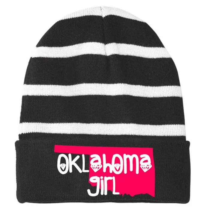 Oklahoma Girl I Love Oklahoma S.T.A.T.E Home Striped Beanie with Solid Band