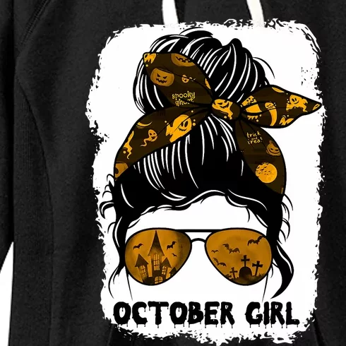 October Girl Messy Bun Lady Hair Horror Sunglasses Halloween Women's Fleece Hoodie