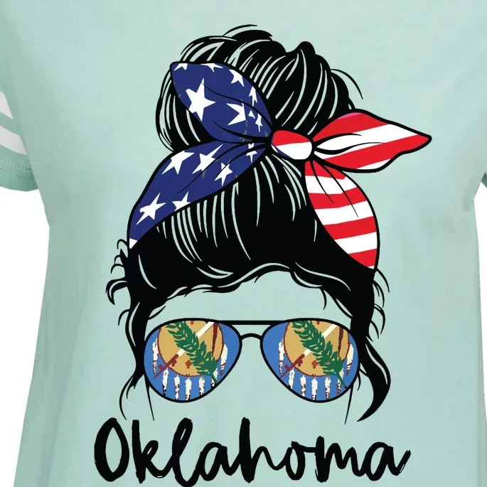 Oklahoma Girl Oklahoma Flag State Girlfriend Messy Bun Enza Ladies Jersey Football T-Shirt