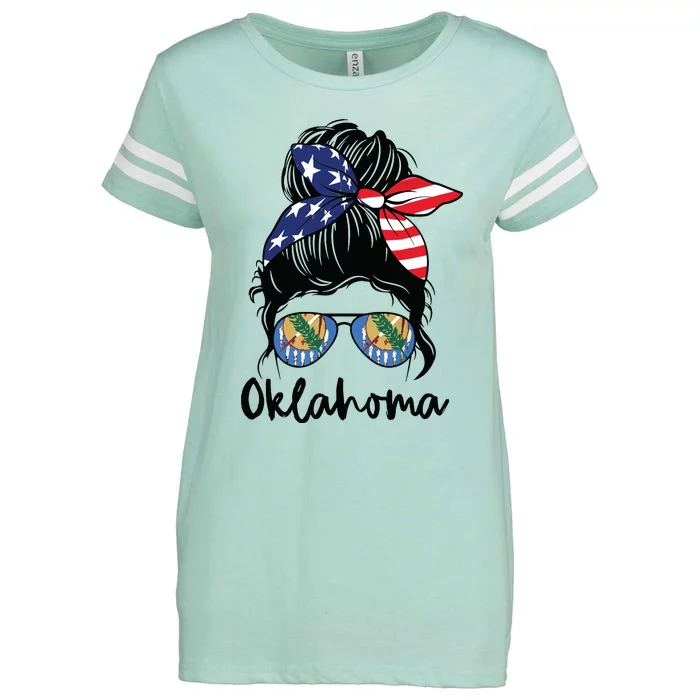 Oklahoma Girl Oklahoma Flag State Girlfriend Messy Bun Enza Ladies Jersey Football T-Shirt