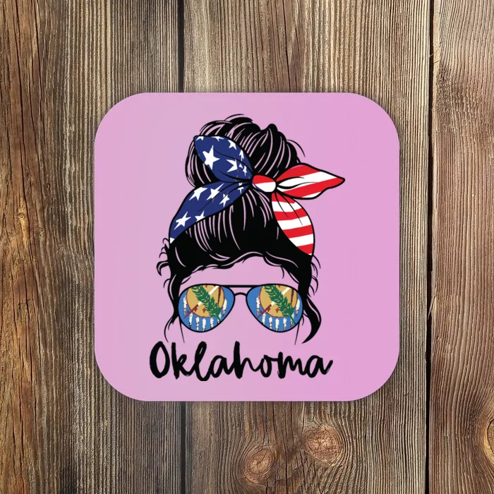 Oklahoma Girl Oklahoma Flag State Girlfriend Messy Bun Coaster