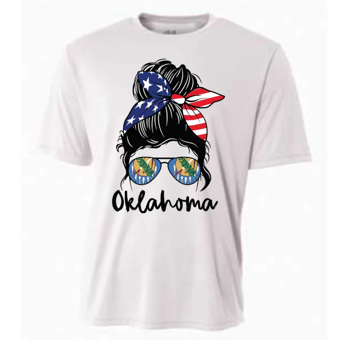 Oklahoma Girl Oklahoma Flag State Girlfriend Messy Bun Cooling Performance Crew T-Shirt