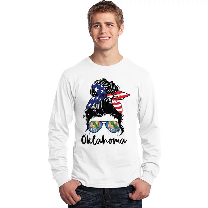 Oklahoma Girl Oklahoma Flag State Girlfriend Messy Bun Long Sleeve Shirt