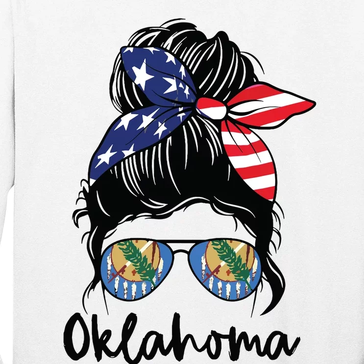 Oklahoma Girl Oklahoma Flag State Girlfriend Messy Bun Long Sleeve Shirt