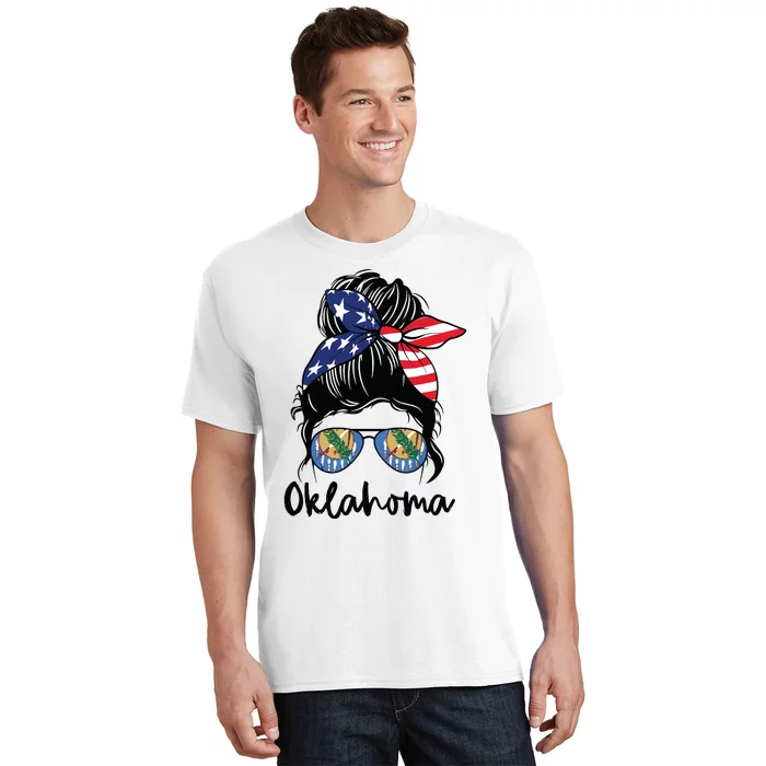 Oklahoma Girl Oklahoma Flag State Girlfriend Messy Bun T-Shirt