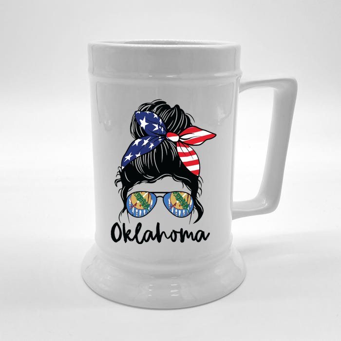 Oklahoma Girl Oklahoma Flag State Girlfriend Messy Bun Front & Back Beer Stein