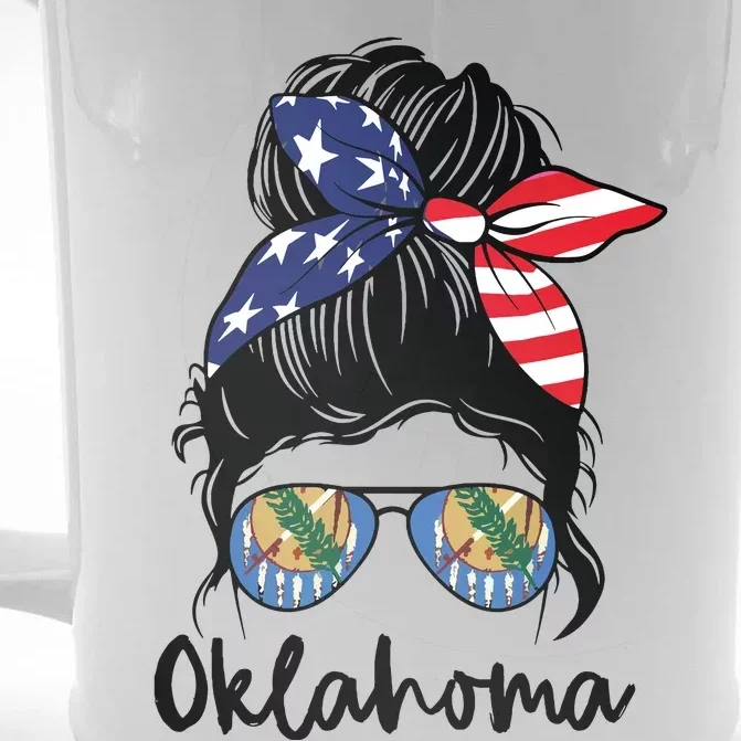 Oklahoma Girl Oklahoma Flag State Girlfriend Messy Bun Front & Back Beer Stein