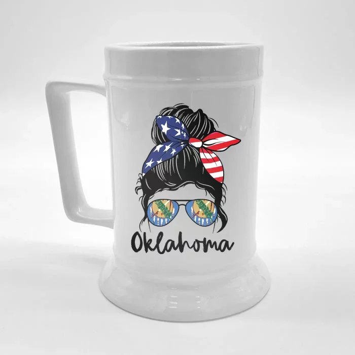 Oklahoma Girl Oklahoma Flag State Girlfriend Messy Bun Front & Back Beer Stein