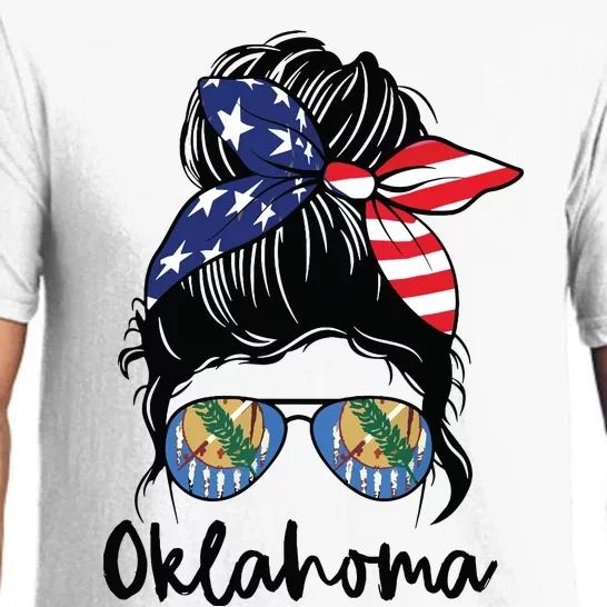 Oklahoma Girl Oklahoma Flag State Girlfriend Messy Bun Pajama Set