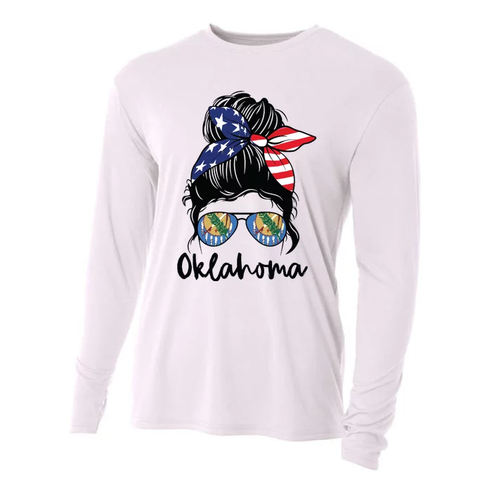 Oklahoma Girl Oklahoma Flag State Girlfriend Messy Bun Cooling Performance Long Sleeve Crew