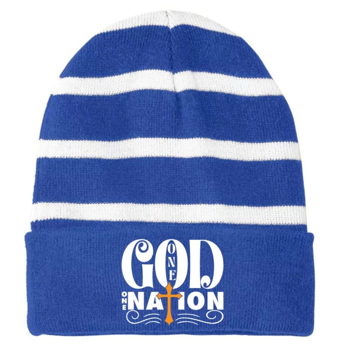 One God One Nation Love Jesus Christian Christmas Gift Striped Beanie with Solid Band