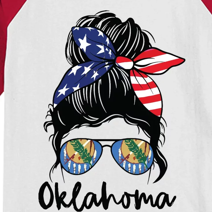 Oklahoma Girl Oklahoma Flag State Girlfriend Messy Bun Kids Colorblock Raglan Jersey