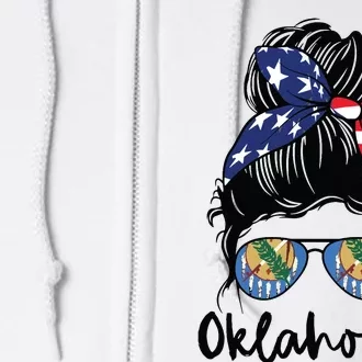 Oklahoma Girl Oklahoma Flag State Girlfriend Messy Bun Full Zip Hoodie