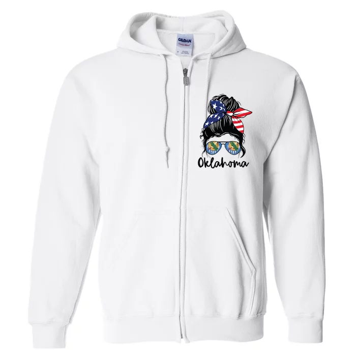 Oklahoma Girl Oklahoma Flag State Girlfriend Messy Bun Full Zip Hoodie